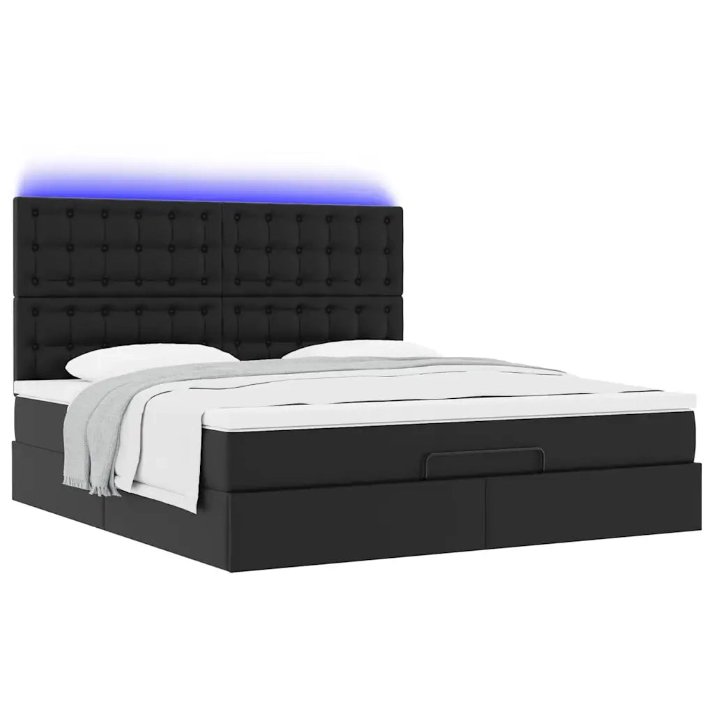 Struttura Letto Pouf con Materassi Nero 200x200 cm Similpelle 3313870