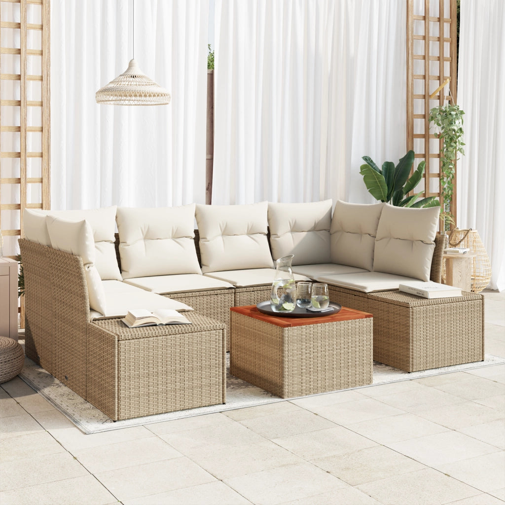 Set Divano da Giardino 7 Pezzi con Cuscini Beige Rattan Sintetico