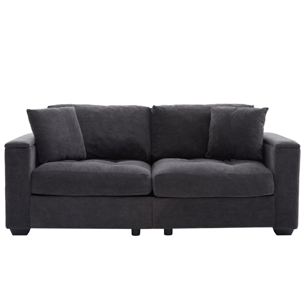 Divano 2 posti in chenille grigio scuro con contenitore nei braccioli HOMVRA