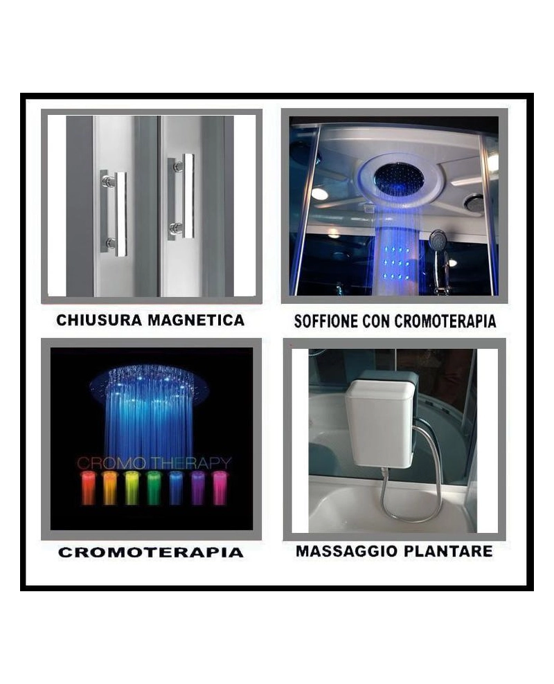 Cabina doccia idromassaggio, cromoterapia, touch screen, full optional 80x80cm Sicorage Myala