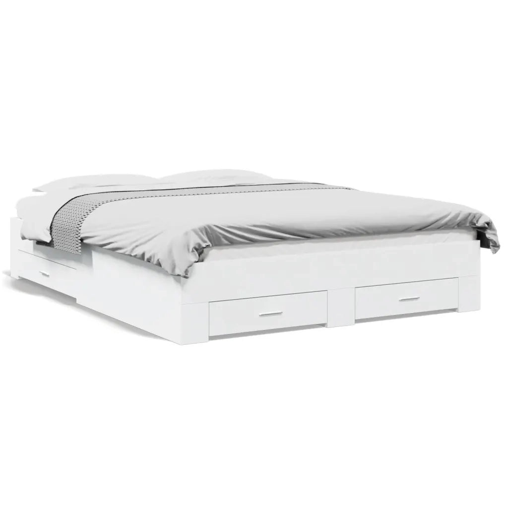 Letto matrimoniale | Letto per adulti | Giroletto con Cassetti Bianco 140x200 cm in Legno Multistrato