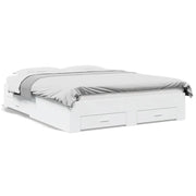 Letto matrimoniale | Letto per adulti | Giroletto con Cassetti Bianco 140x200 cm in Legno Multistrato