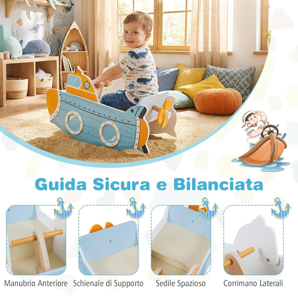 Cavallo a Dondolo per Bambini, Gioco a Dondolo a Tema Sottomarino da Interno con Elica Rotante, per Camerette Sale Giochi per Bambini 1+ Anni