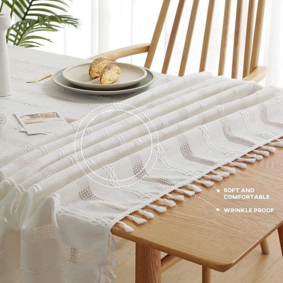 Tavolo Coperto Bianco Tavolo Coperto in Lino Cotone Lavabile Tavolo Coperto Stile Pennello Moderno per Esterno, Giardino, Ristorante Decorazione per Scrivania (bianco 140 x 140 cm)