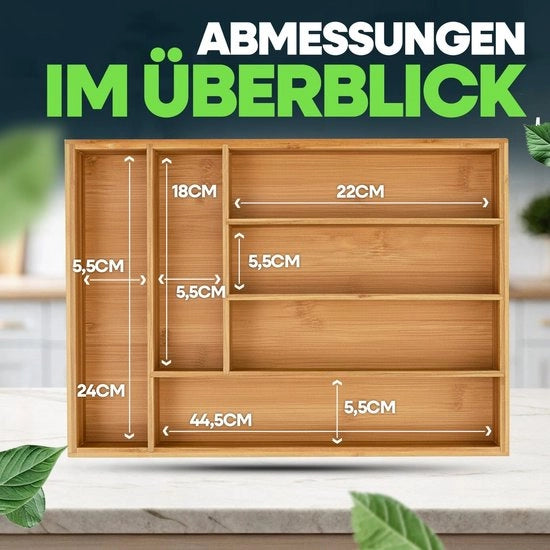 Organizzatore per utensili in legno 25,5 x 35,5 x 5 cm con 6 contenitori in bambù.