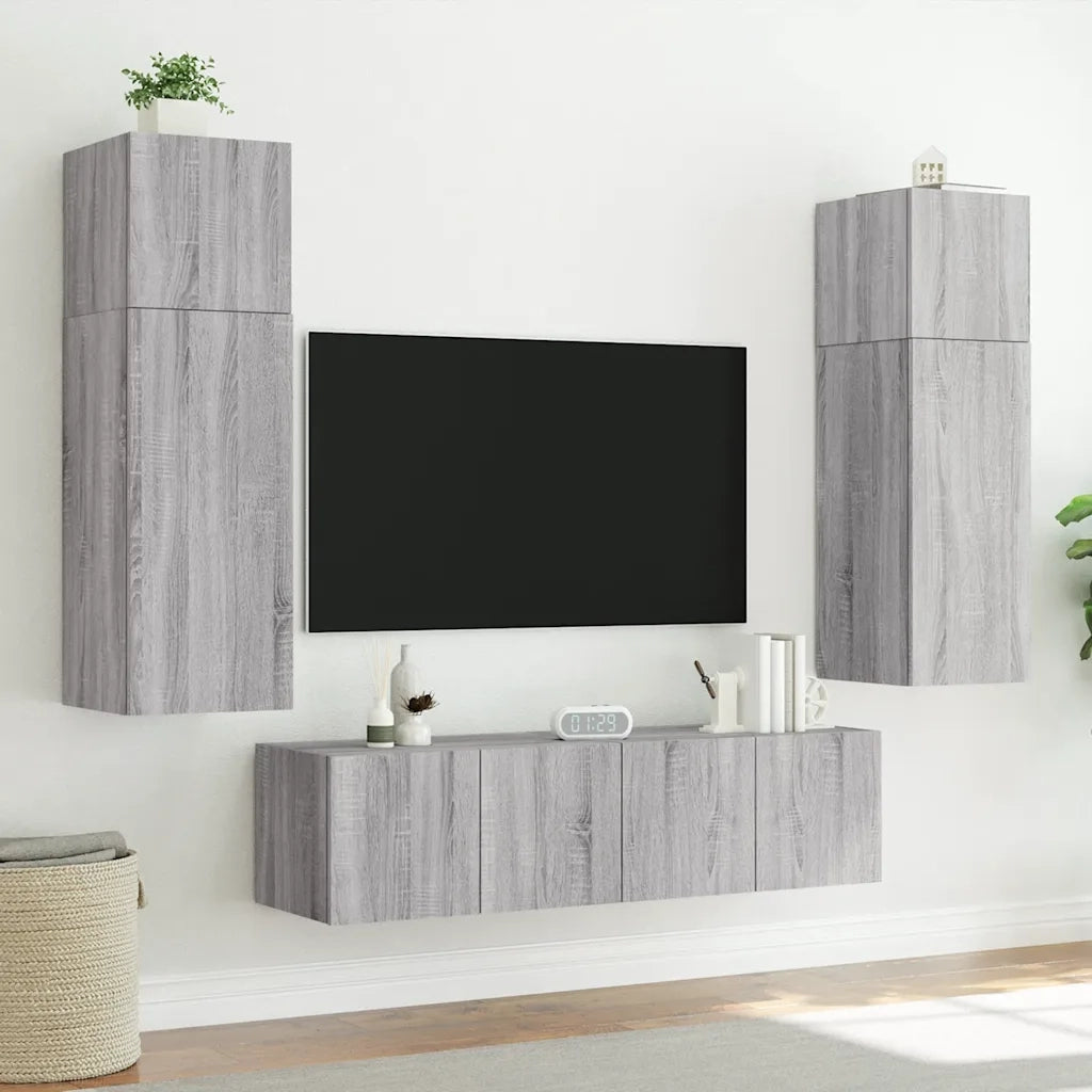 Mobile TV a Parete con Luci LED-Mobile TV a Muro Grigio Sonoma 60x35x41 cm