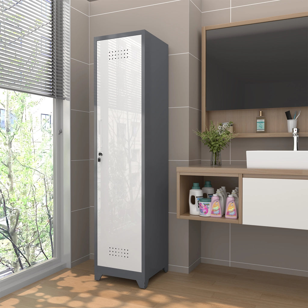 Armadietto in metallo con 4 scomparti, pannelli ventilati, per lavanderia e ufficio, grigio, 15.75 × 15.75 × 64.96 in