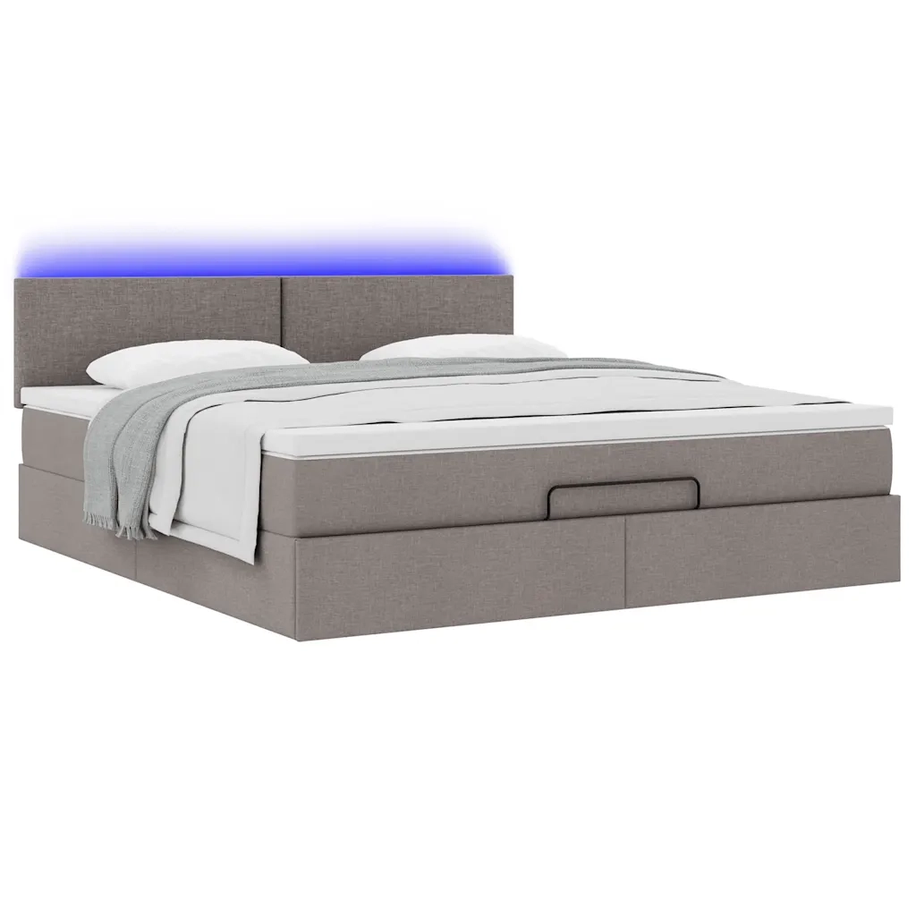 Pouf Letto con Materasso e LED Tortora 180x200cm in Tessuto 3312247