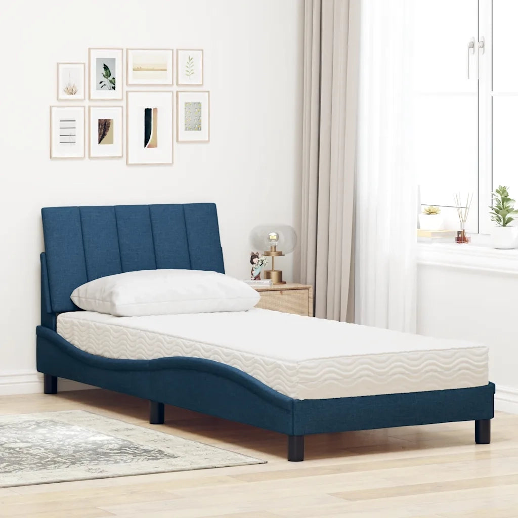 Letto con Materasso-Struttura Letto con Materasso Hanko Blu 90x200 cm in Tessuto
