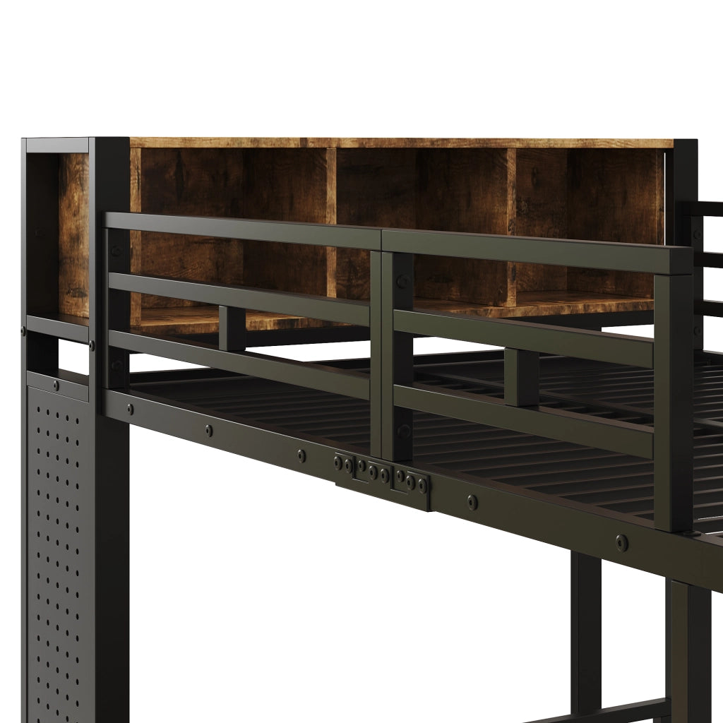 Letto a castello 120 × 200 cm con contenitore laterale, appendiabiti, cassetto, pannello forato et senza materasso
