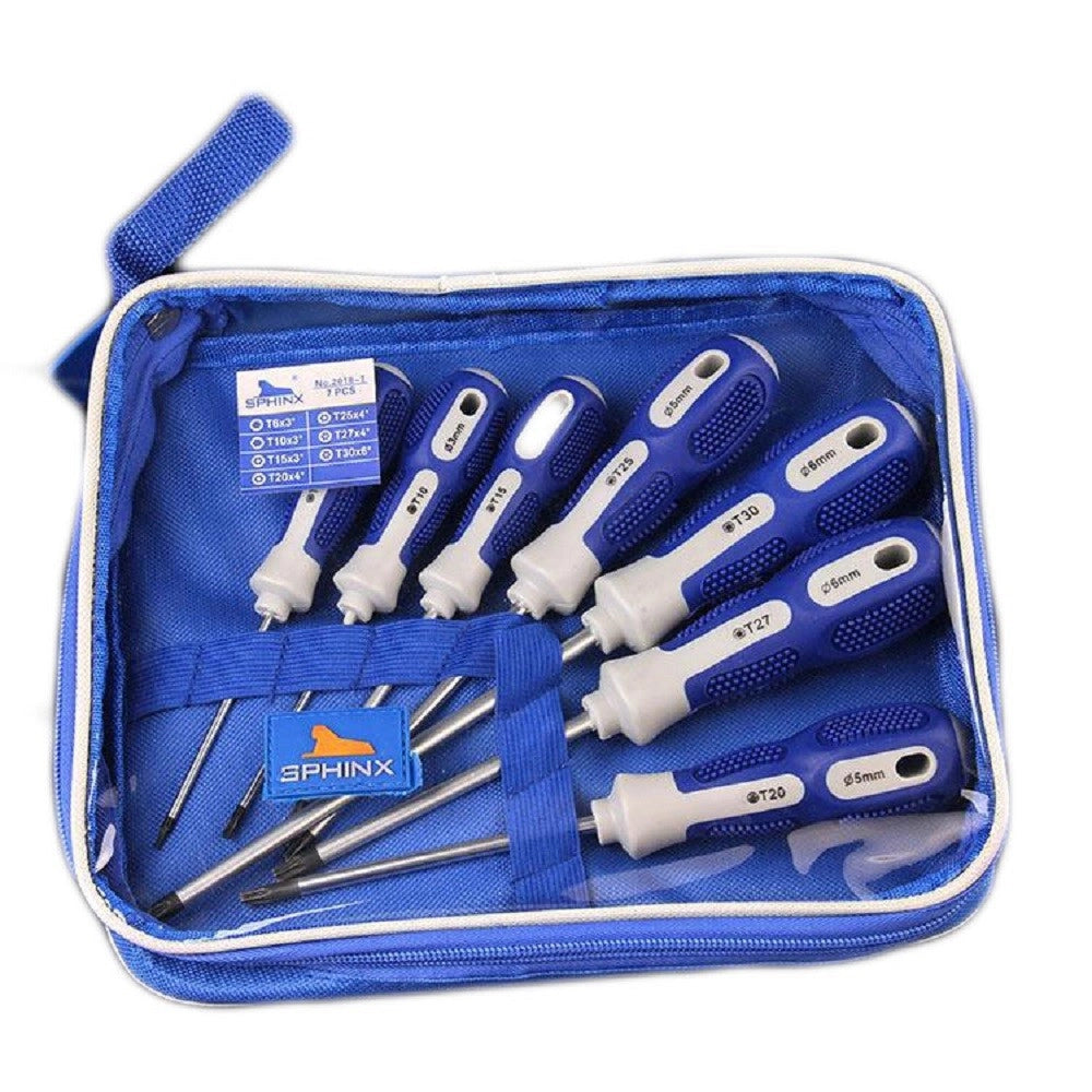 Trade Shop - Kit 7 Pz Cacciaviti A T Torx T6 T10 T15 T20 T25 T27 T30 Borsa Richiudibile -