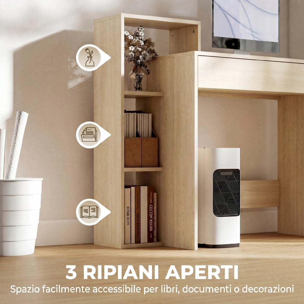 Scrivania PC Moderna con Ripiani e Cassetto ¨C zephmum ¨C Legno 100x40x90 cm