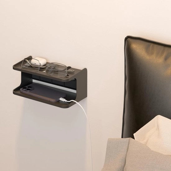 Organizzatore a doppia livella per pannelli di parete - Struttura in legno - Sostegno multifunzionale per parete - Pannello per camera da letto - Pannello per ufficio - Spazio di stoccaggio compattabile