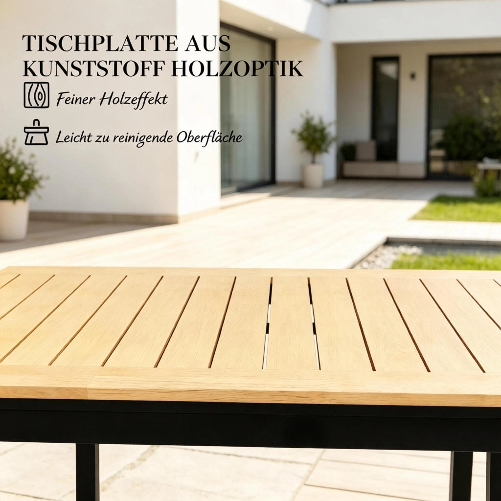 TAVOLO DA GIARDINO 127x70x75 cm Marrone Effetto Legno Metallo e Plastica