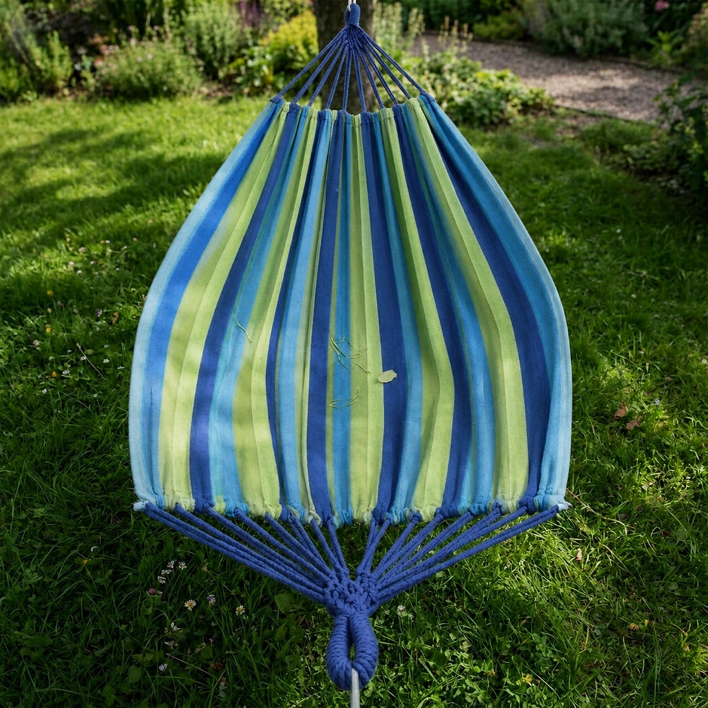 Amaca Da Campeggio E Giardino Con Custodia Trasporto Cinghie Regolabili E Ganci Moschettone Inclusi Struttura Anti Capovolgimento Cotone Rinforzato Portata 300 Kg 270 x 150 Cm Blu