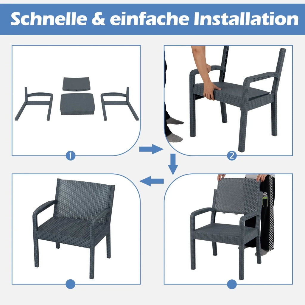 Set mobili da giardino 3 pezzi in resina effetto rattan, 2 sedie e tavolino per balcone e terrazza, grigio, resistente