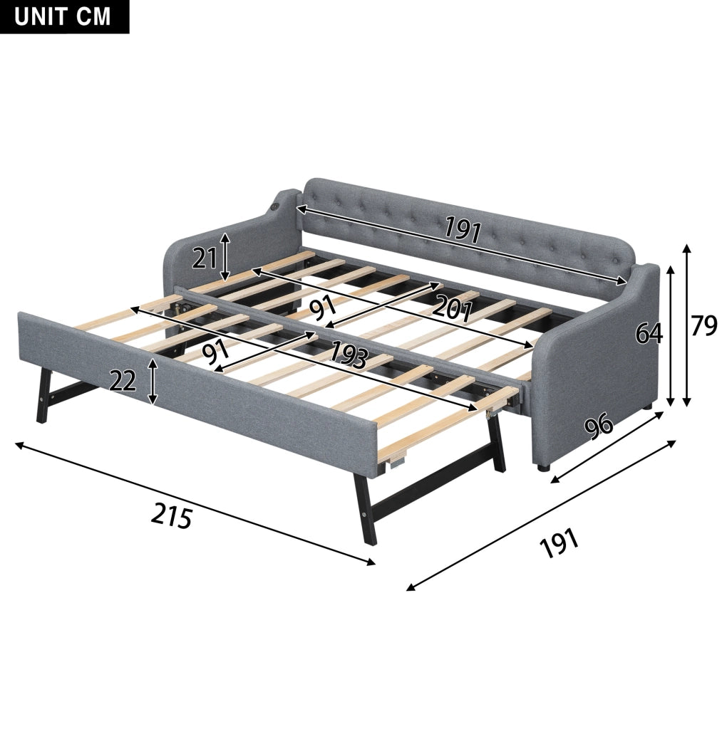 DIVANO LETTO 90x200 cm con USB in lino grigio