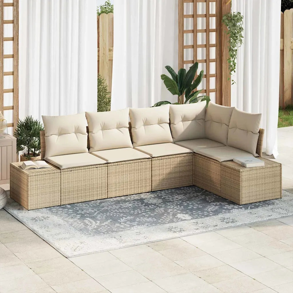 Set Divano da Giardino 5 pcs Beige polyrattan