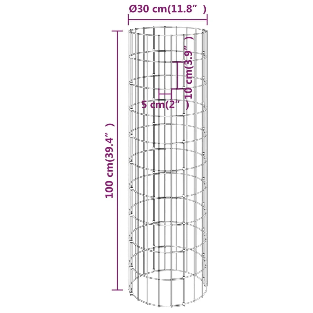 Gabbioni circolari rialzati set da 4 Ø30 x 50/100/150/200 cm argento 02_0039949