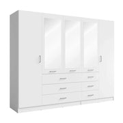 Armadio KALISTA 250 cm bianco con specchi e 6 cassetti