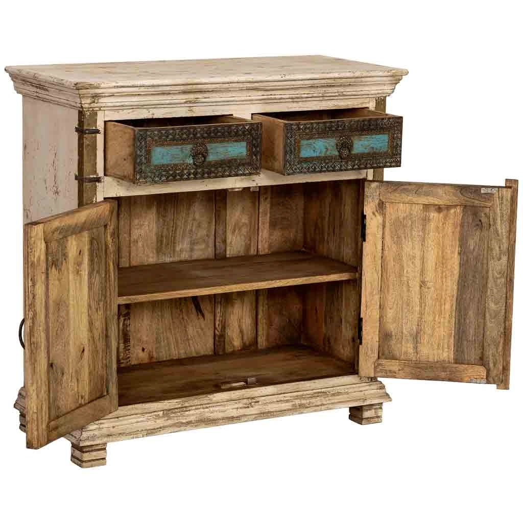 Credenza artigianale in legno bianco, 90x40x90h cm