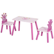 SET TAVOLO E 2 SEDIE TEMA PRINCIPESSE PER CAMERETTA BAMBINI IN LEGNO ROSA