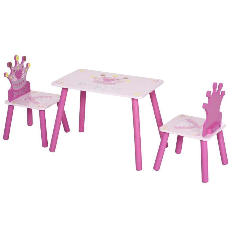 SET TAVOLO E 2 SEDIE TEMA PRINCIPESSE PER CAMERETTA BAMBINI IN LEGNO ROSA