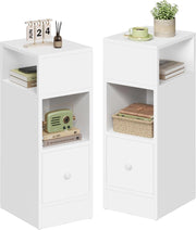 Set di 2 Comodino Stretto, Comodino con 2 Scomparti a Giorno e Cassetto, Tavolino da Notte 25x30x66cm, Mobile Salvaspazio per Camera da Letto, Soggiorno, in Truciolato, Bianco, 0179ZZ-2
