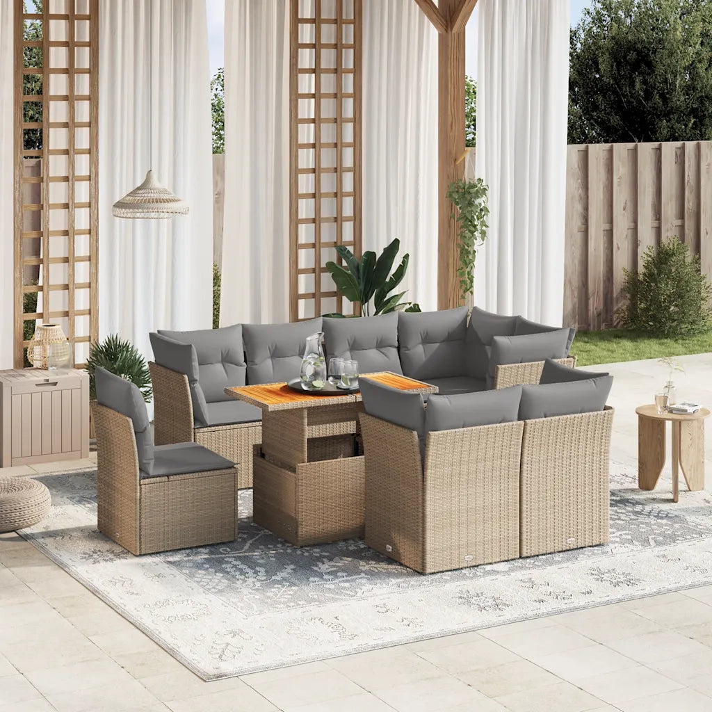 Set Divano da Giardino 9 pz con Cuscini Beige in Polyrattan 3270933