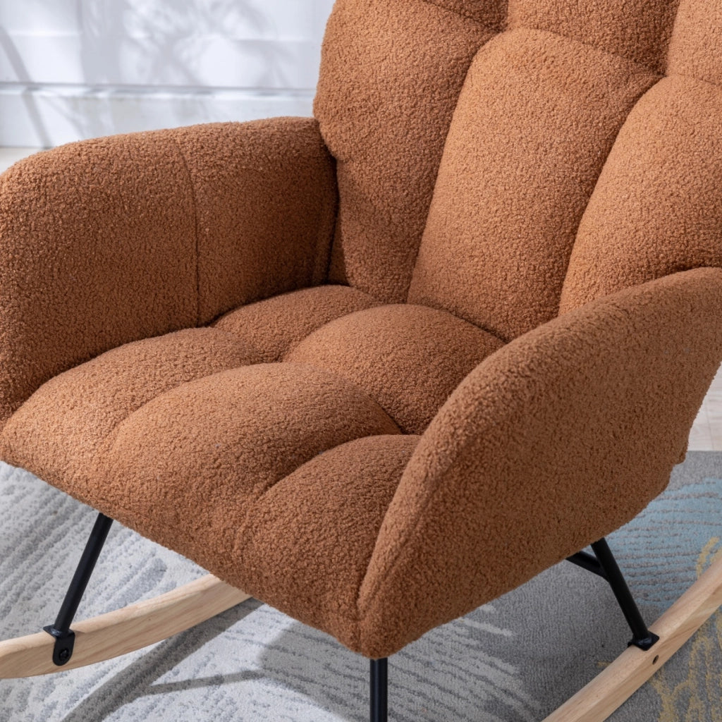 Sedia a dondolo con schienale ergonomico e tasca laterale in tessuto teddy - marrone