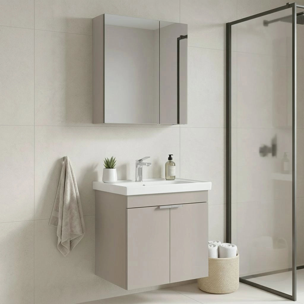 Set mobile lavabo con specchio (2 pezzi) "Desna 60" - 60 x 45 x 58 cm - Sabbia