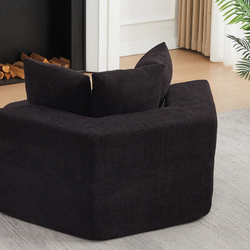 Fauteuil modulare esagonale con 3 cuscini e imbottitura in schiuma e molle per composizioni versatili in ciniglia nero
