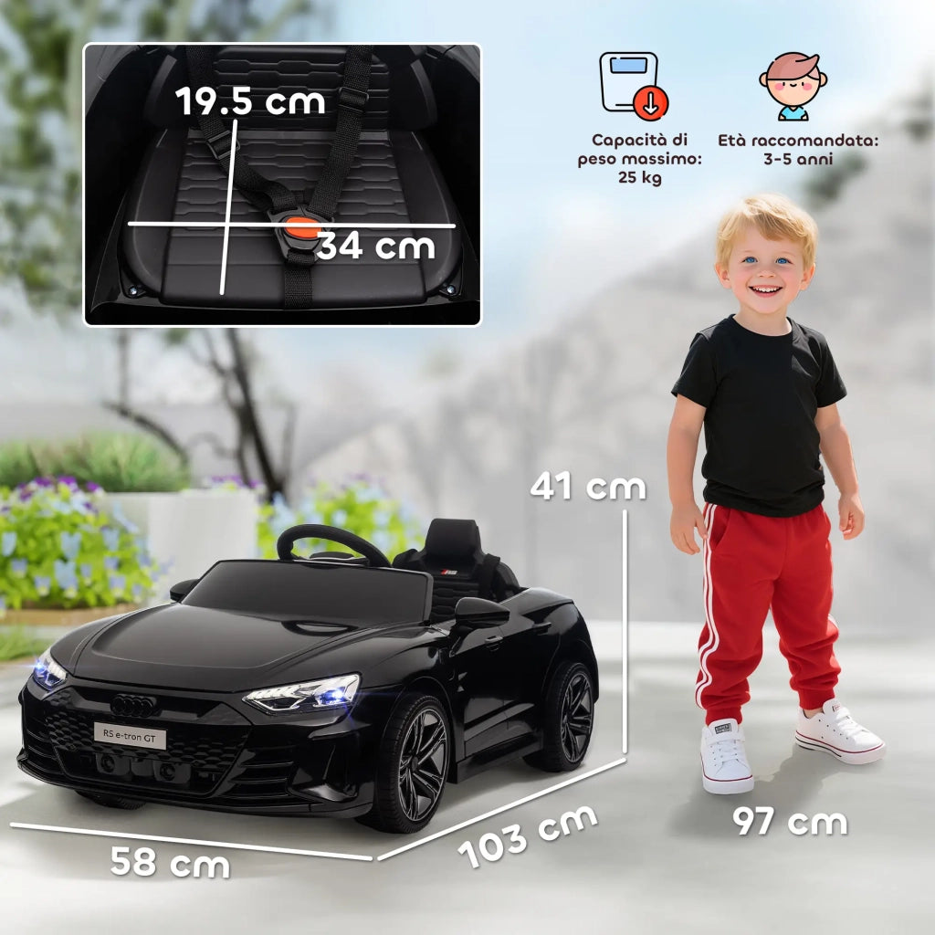 Macchina Elettrica per Bambini 12V con Licenza Audi E-Tron GT Nera