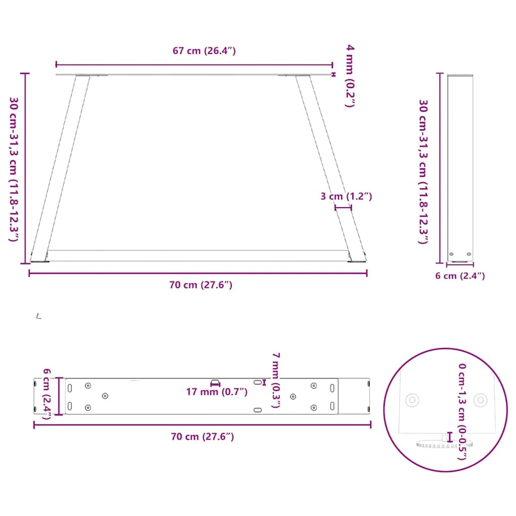 Set di 2 gambe per tavolino da caffè moderno geometrico 70 x 31 cm con piedini regolabili in acciaio antracite 02_0056834