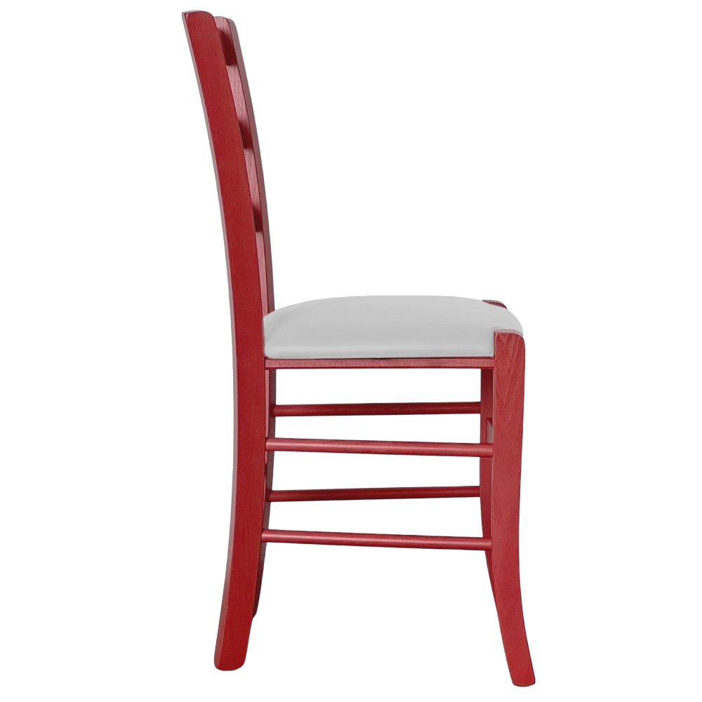 Sedie da sala da pranzo in legno Venezia rosse con seduta in similpelle grigio