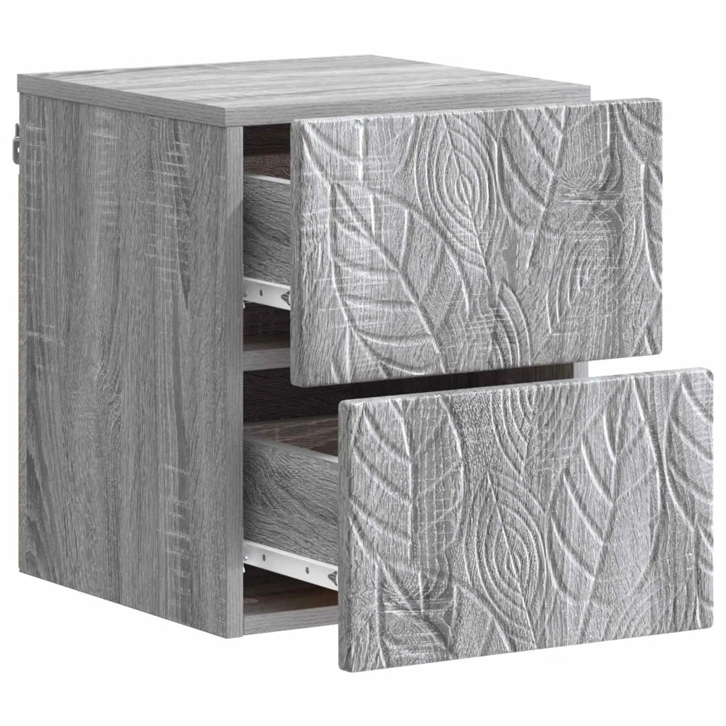 Mobiletto da notte a muro 2 pz Sonoma grigio 34,5 x 33 x 40 cm 898818