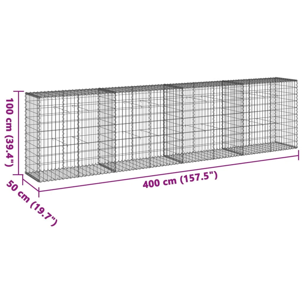 Gabbione recinto a gabbia muro di contenimento con coperchio 400 x 50 x 100 cm ferro zincato argento 02_0040163