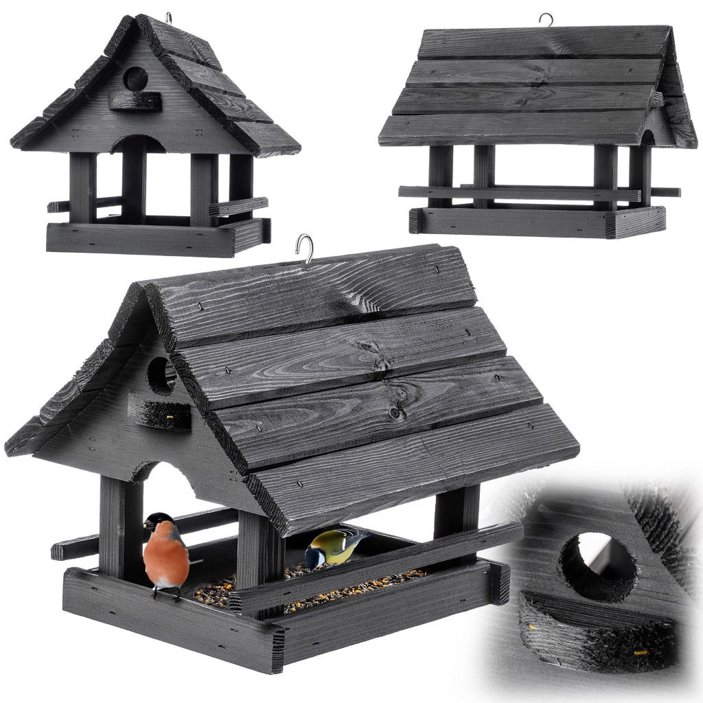 KADAX Grande mangiatoia per uccelli in legno di alta qualità da appendere, colore grigio, ideale come regalo.