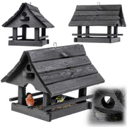 KADAX Grande mangiatoia per uccelli in legno di alta qualità da appendere, colore grigio, ideale come regalo.