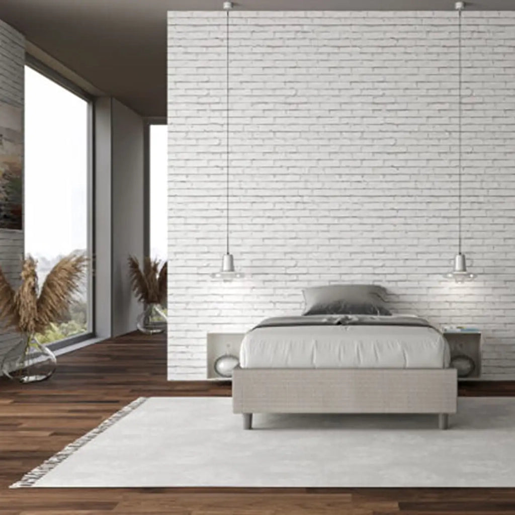 Letto una piazza e mezza con rete imbottito 120x210 tessuto Labirinto 1 bianco Azelia