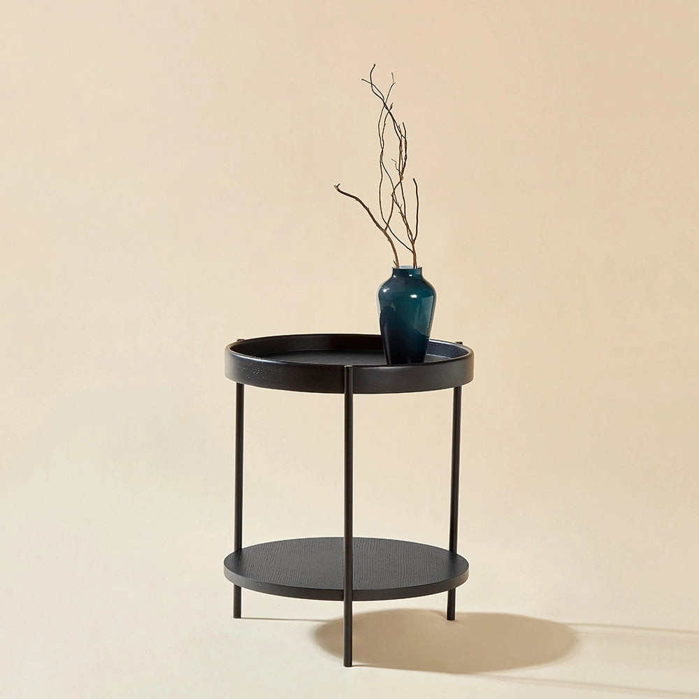 Tavolino moderno a due livelli - Xylo - 44x44x48 cm - Legno e ferro