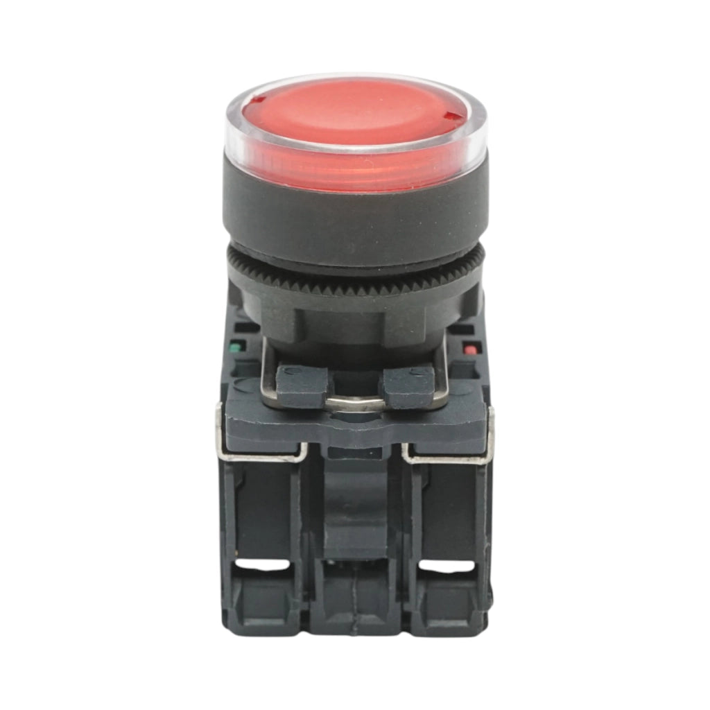 Pulsante con ritorno e segnalazione LED rosso 1NO+1NC, 220V/10A, TB5 Breckner Germany