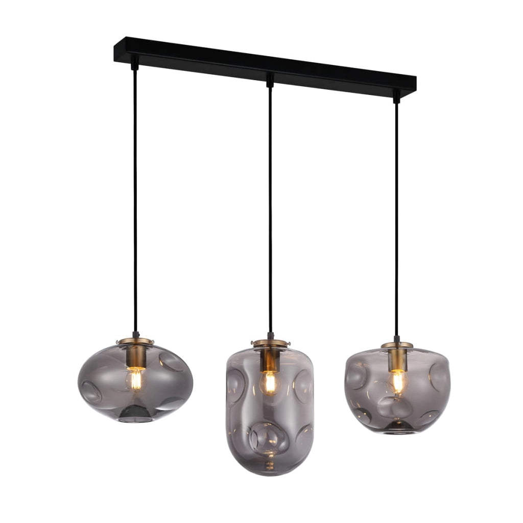 Italux Hatella lampadario rame-nero 3xE27 vetro acciaio