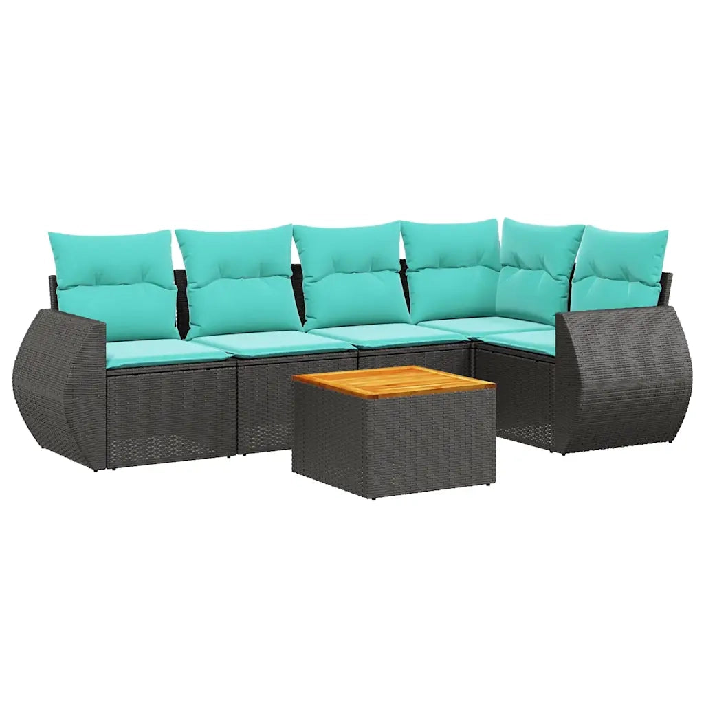 Set Divani da Giardino 6 pz con Cuscini Nero in Polyrattan 3224993