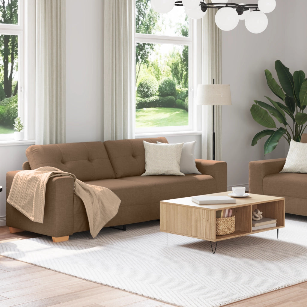 Set Divano 2 Pezzi con Cuscini Tessuto Marrone