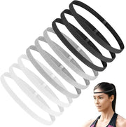 Set di 9 Cinture per Sport per Uomini e Ragazzi - Antiscivolo - Adatto per Calcio e Corsa - Nero Bianco Grigio - Elastico e Sottile con Minimo Rilascio di Capelli.
