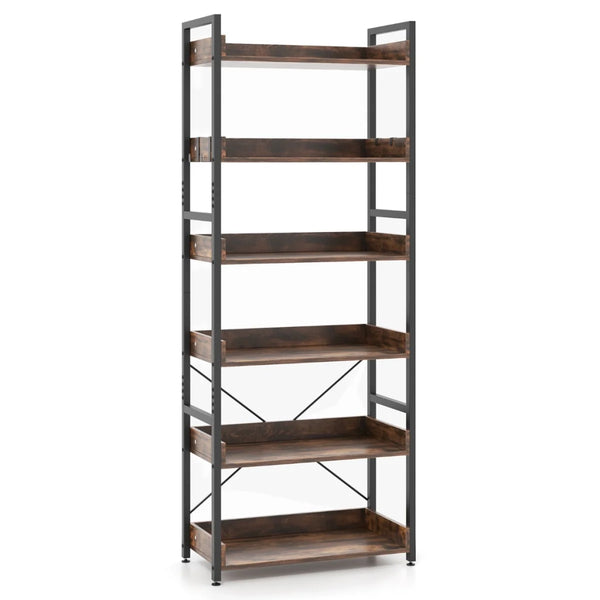 Libreria industriale 69 x 34 x 177 cm 6 ripiani con ganci antiribaltamento stile rustico legno composito marrone 20_0018409