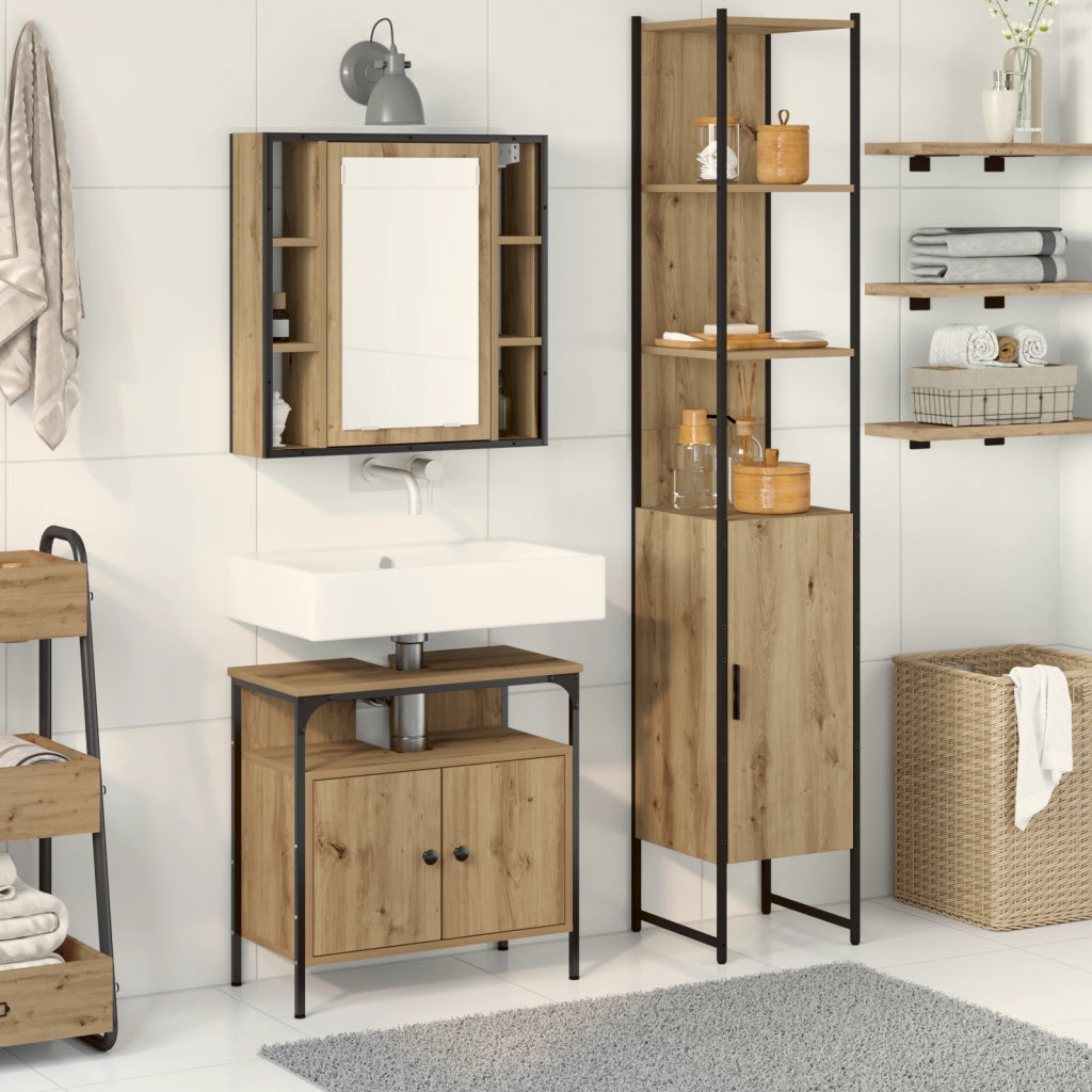 Set di Tavolo da Trucco a 3 Pezzi in Legno di Rovere Smoked
