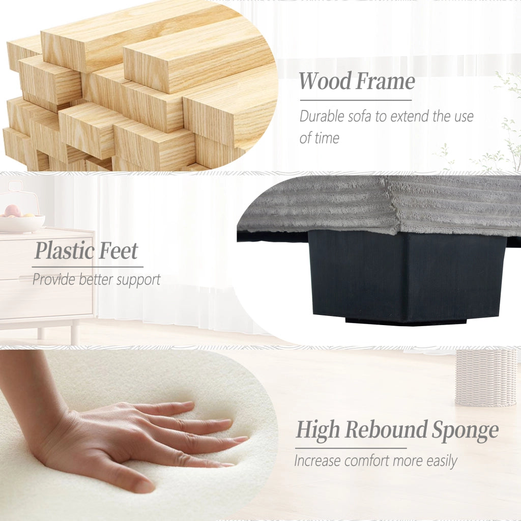 OKWISH Divano Lineare 2 Posti, Seduta Extra Profonda con Braccioli Imbottiti e 2 Cuscini, Velluto Grigio Chiaro, 224 × 81 × 81 cm