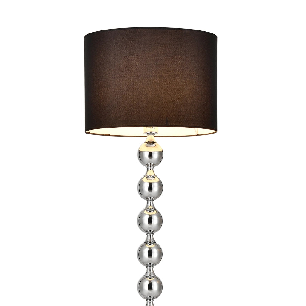 Lampada da terra metallo nero e tessuto finitura cromata altezza 155 cm paralume diametro 48 cm 1 attacco E27 03_0002458